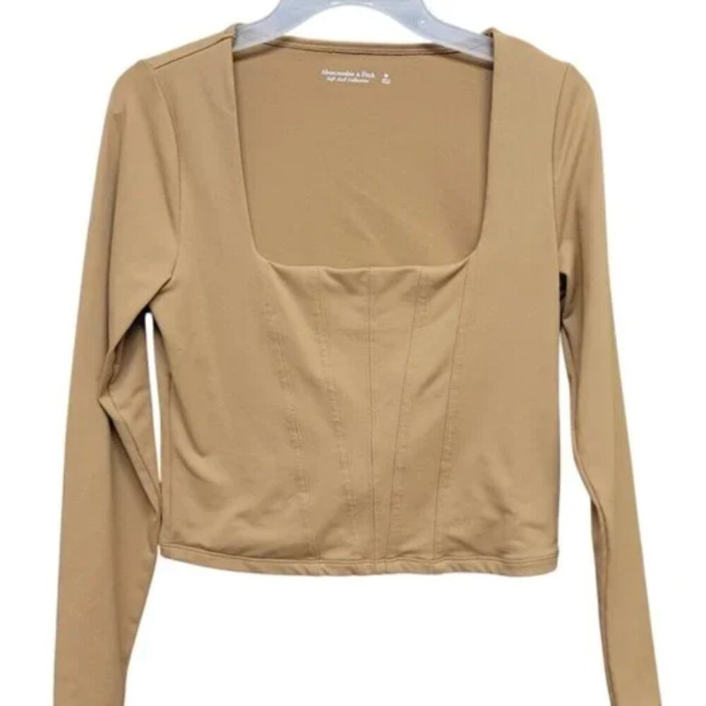 Abercrombie & Fitch Soft‎ A&F Square Neck Long Sleeve Tan Corset Top Women's M